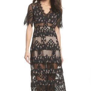 Foxiedox Sweetwater Print See-Through Panel Maxi Dress